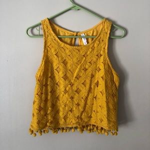 Yellow lace crop top